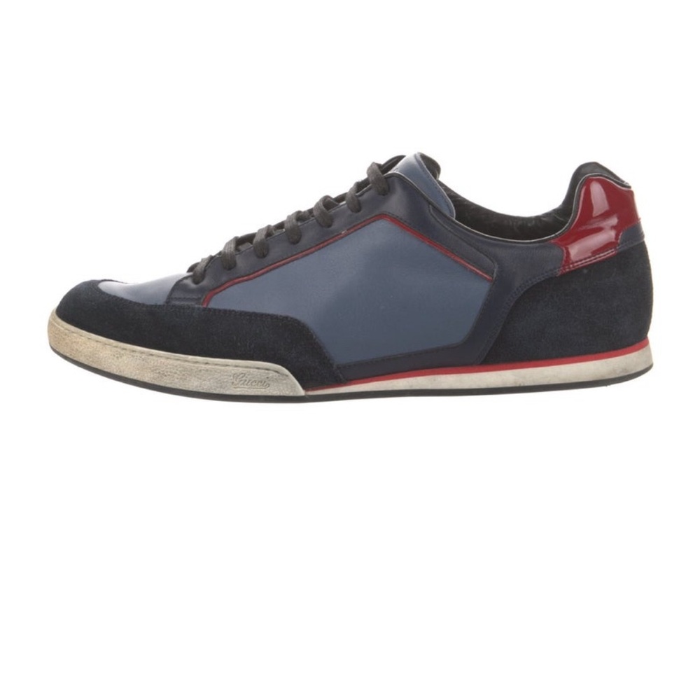 Men's Blue and Red Leather Sneakers NWT - Picture 1 of 8